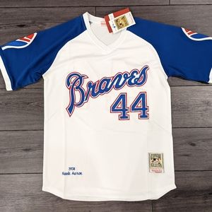 Hank Aaron Throwback Jersey #44 Atlanta Braves White Blue Jersey
